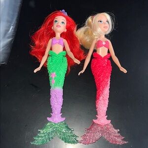 The Little Mermaid Doll Pair - Red-Head & Blonde with Colorful Tails